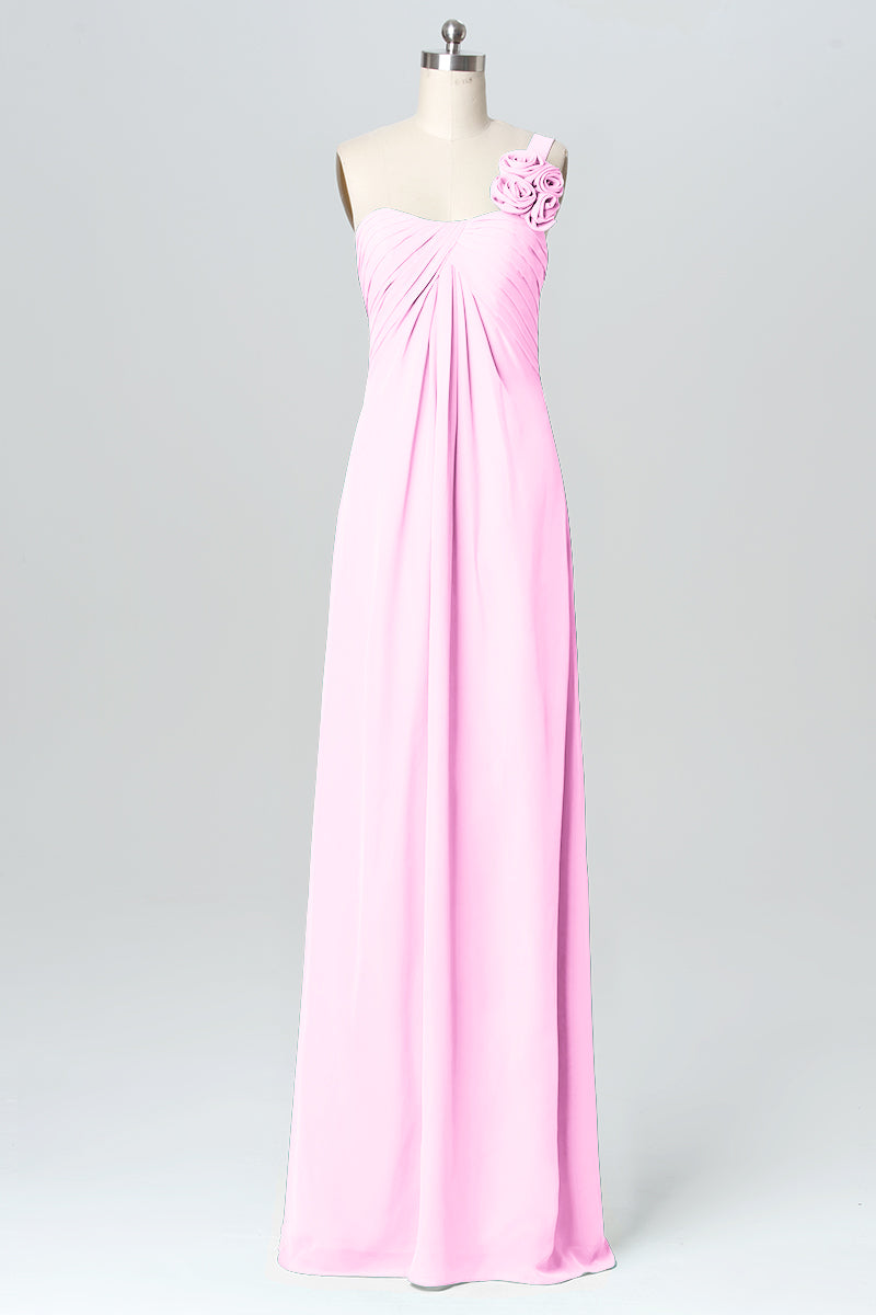 Chiffon Column One Shoulder Sleeveless Bridesmaid Dress-B03116