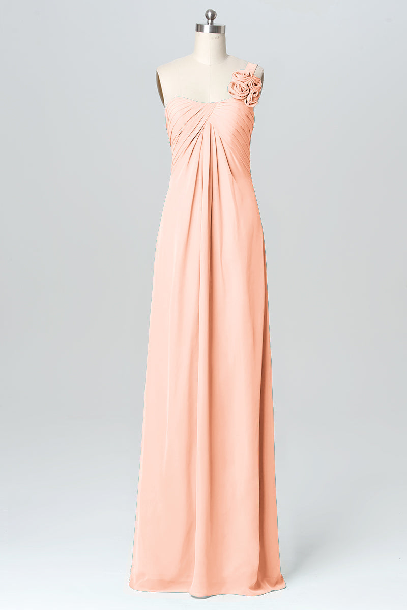 Chiffon Column One Shoulder Sleeveless Bridesmaid Dress-B03116