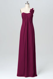 Chiffon Column One Shoulder Sleeveless Bridesmaid Dress-B03116