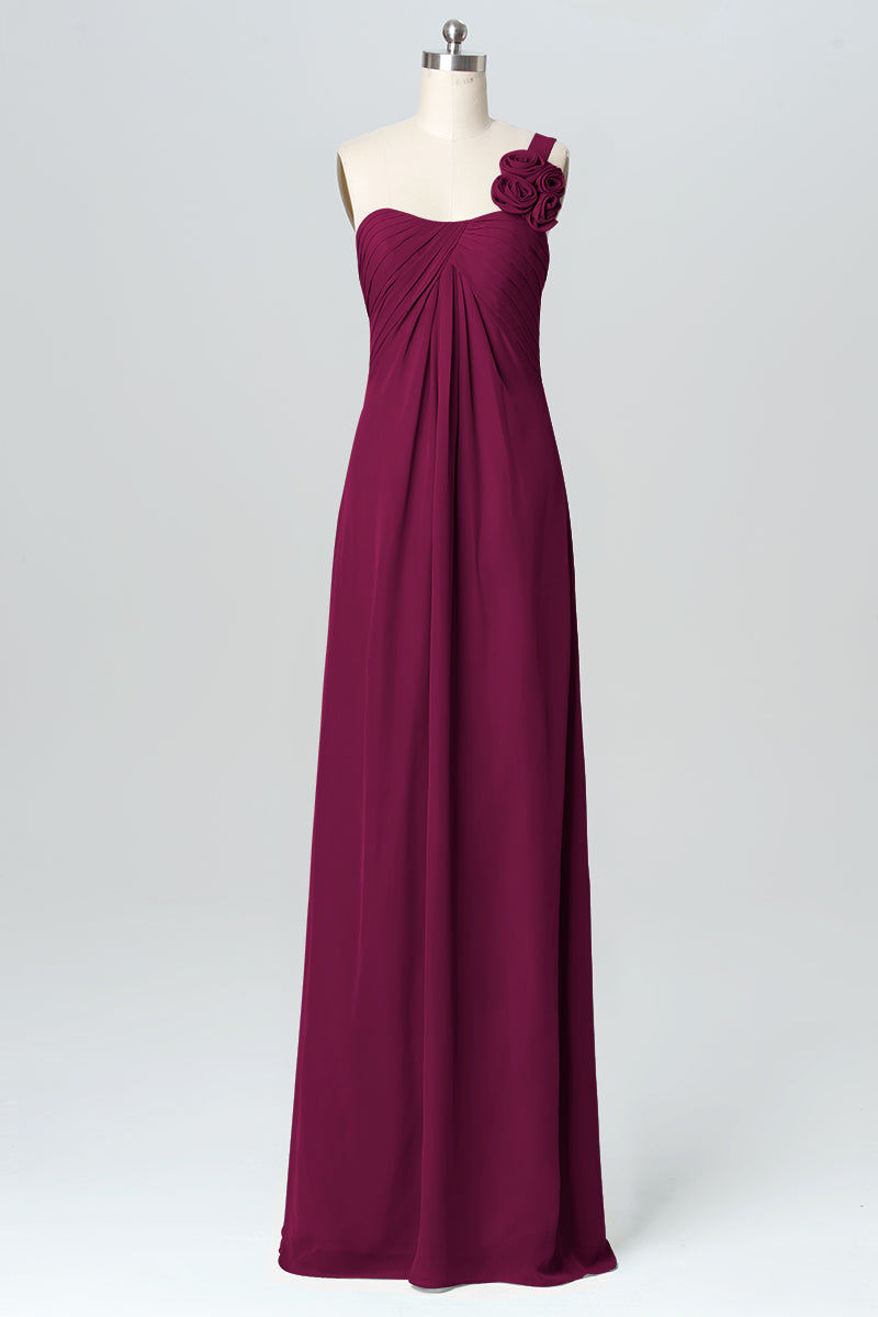Chiffon Column One Shoulder Sleeveless Bridesmaid Dress-B03116