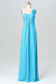 Chiffon Column One Shoulder Sleeveless Bridesmaid Dress-B03116