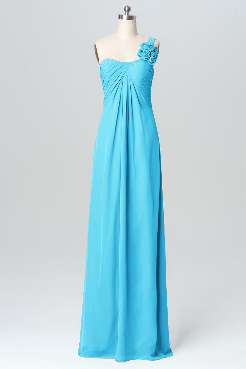 Chiffon Column One Shoulder Sleeveless Bridesmaid Dress-B03116