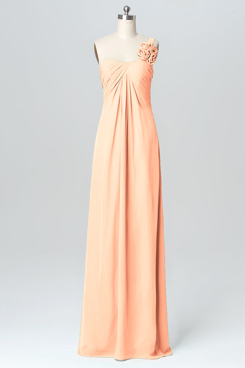 Chiffon Column One Shoulder Sleeveless Bridesmaid Dress-B03116