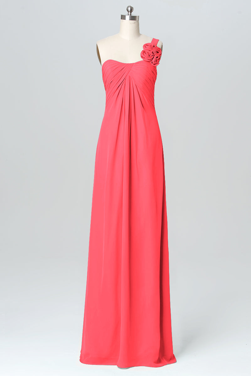 Chiffon Column One Shoulder Sleeveless Bridesmaid Dress-B03116