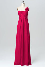 Chiffon Column One Shoulder Sleeveless Bridesmaid Dress-B03116