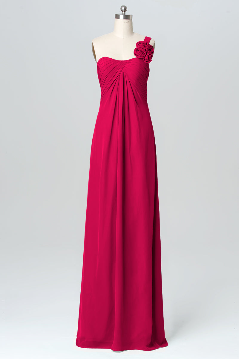 Chiffon Column One Shoulder Sleeveless Bridesmaid Dress-B03116