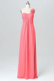 Chiffon Column One Shoulder Sleeveless Bridesmaid Dress-B03116
