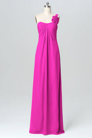 Chiffon Column One Shoulder Sleeveless Bridesmaid Dress-B03116