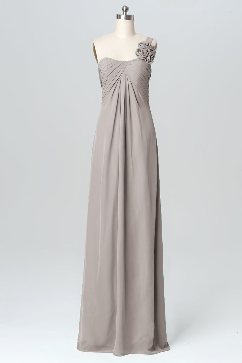 Chiffon Column One Shoulder Sleeveless Bridesmaid Dress-B03116