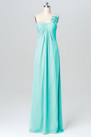 Chiffon Column One Shoulder Sleeveless Bridesmaid Dress-B03116