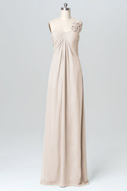 Chiffon Column One Shoulder Sleeveless Bridesmaid Dress-B03116