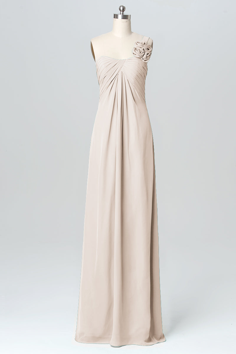 Chiffon Column One Shoulder Sleeveless Bridesmaid Dress-B03116