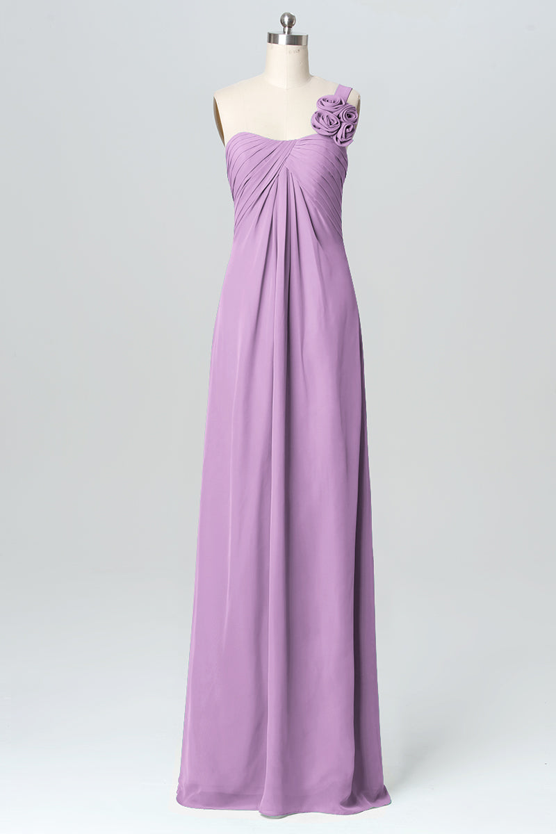 Chiffon Column One Shoulder Sleeveless Bridesmaid Dress-B03116