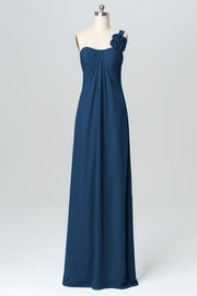 Chiffon Column One Shoulder Sleeveless Bridesmaid Dress-B03116
