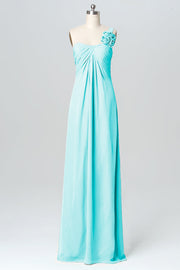 Chiffon Column One Shoulder Sleeveless Bridesmaid Dress-B03116