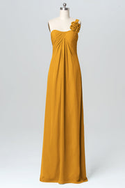 Chiffon Column One Shoulder Sleeveless Bridesmaid Dress-B03116