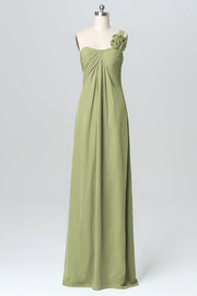Chiffon Column One Shoulder Sleeveless Bridesmaid Dress-B03116