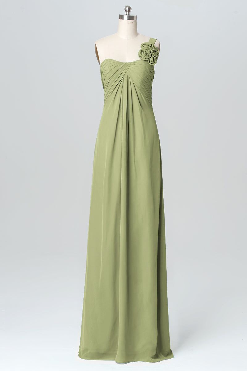 Chiffon Column One Shoulder Sleeveless Bridesmaid Dress-B03116