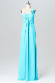 Chiffon Column One Shoulder Sleeveless Bridesmaid Dress-B03116