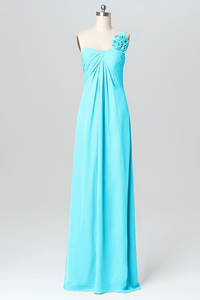 Chiffon Column One Shoulder Sleeveless Bridesmaid Dress-B03116