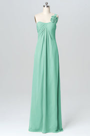 Chiffon Column One Shoulder Sleeveless Bridesmaid Dress-B03116