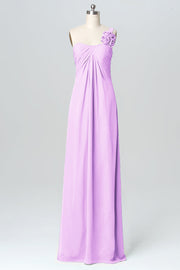 Chiffon Column One Shoulder Sleeveless Bridesmaid Dress-B03116