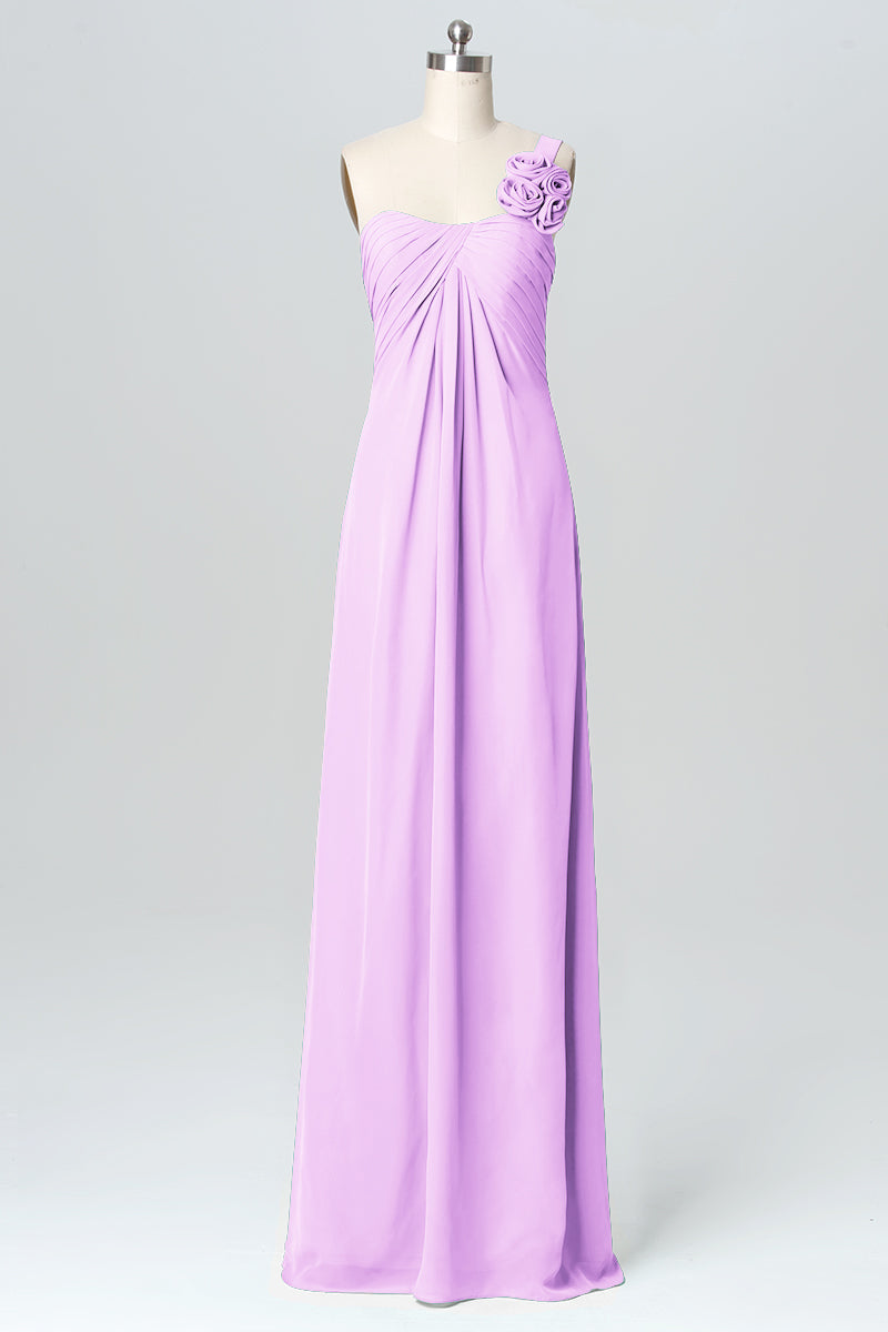 Chiffon Column One Shoulder Sleeveless Bridesmaid Dress-B03116