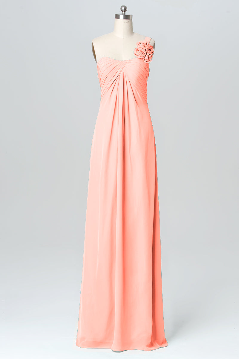Chiffon Column One Shoulder Sleeveless Bridesmaid Dress-B03116