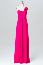 Chiffon Column One Shoulder Sleeveless Bridesmaid Dress-B03116