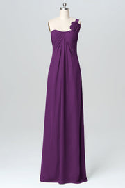 Chiffon Column One Shoulder Sleeveless Bridesmaid Dress-B03116