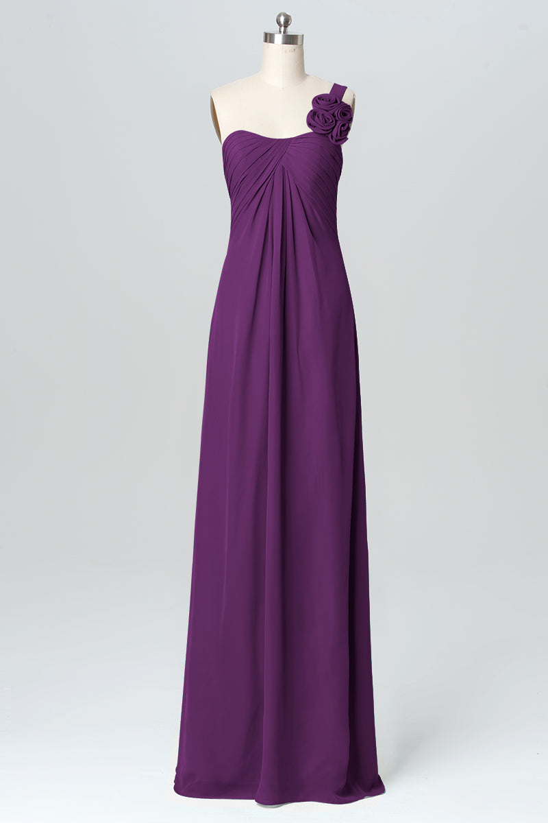 Chiffon Column One Shoulder Sleeveless Bridesmaid Dress-B03116