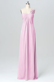 Chiffon Column One Shoulder Sleeveless Bridesmaid Dress-B03116