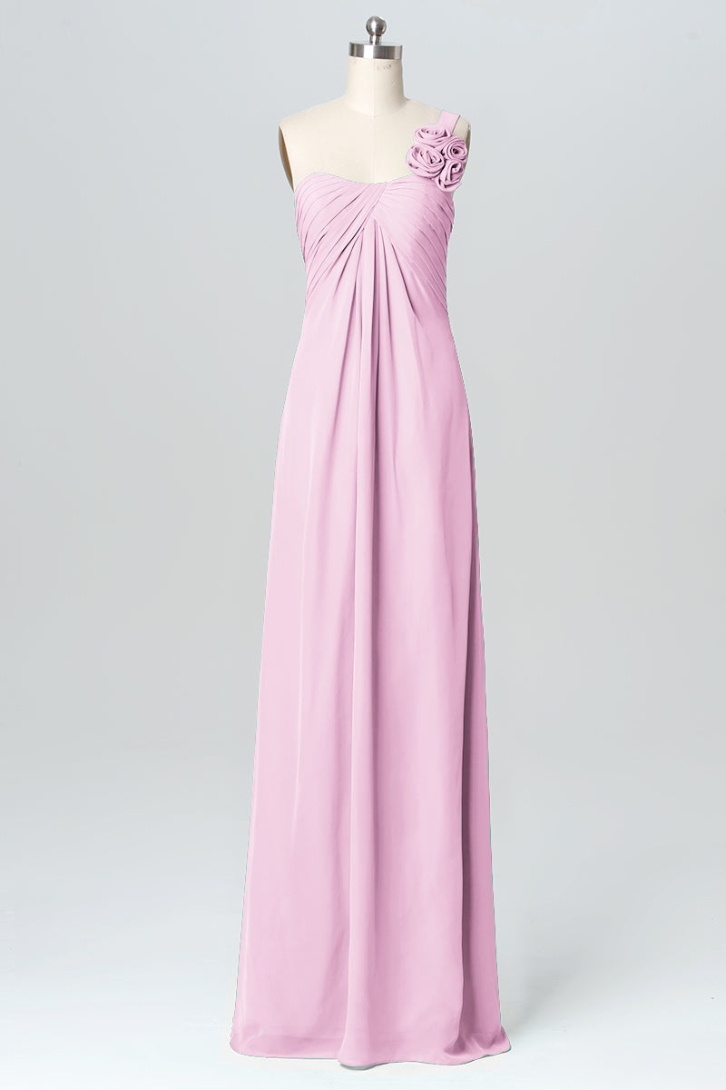 Chiffon Column One Shoulder Sleeveless Bridesmaid Dress-B03116