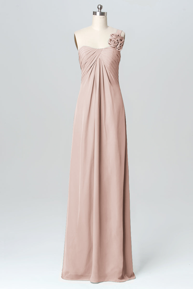 Chiffon Column One Shoulder Sleeveless Bridesmaid Dress-B03116