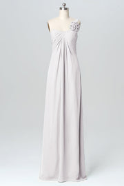 Chiffon Column One Shoulder Sleeveless Bridesmaid Dress-B03116