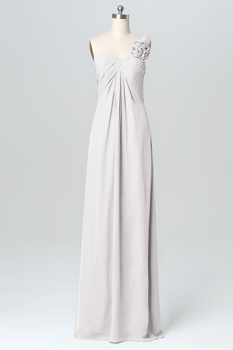 Chiffon Column One Shoulder Sleeveless Bridesmaid Dress-B03116