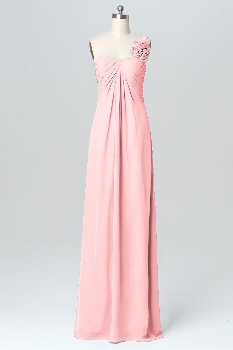 Chiffon Column One Shoulder Sleeveless Bridesmaid Dress-B03116