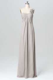 Chiffon Column One Shoulder Sleeveless Bridesmaid Dress-B03116