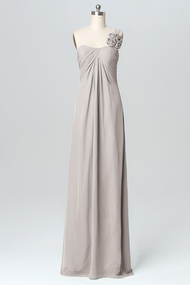 Chiffon Column One Shoulder Sleeveless Bridesmaid Dress-B03116