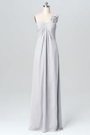 Chiffon Column One Shoulder Sleeveless Bridesmaid Dress-B03116