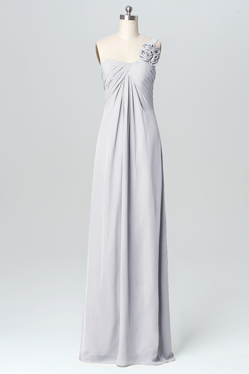 Chiffon Column One Shoulder Sleeveless Bridesmaid Dress-B03116