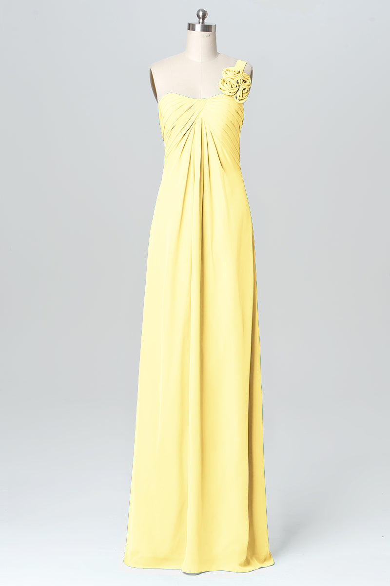 Chiffon Column One Shoulder Sleeveless Bridesmaid Dress-B03116