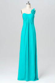 Chiffon Column One Shoulder Sleeveless Bridesmaid Dress-B03116