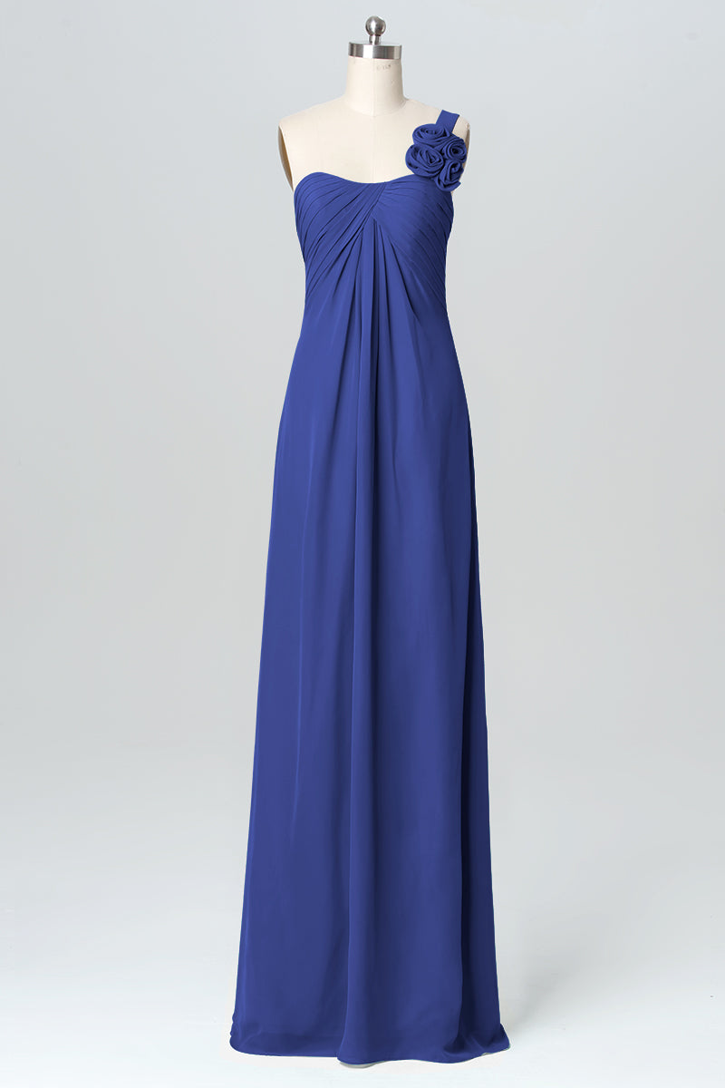 Chiffon Column One Shoulder Sleeveless Bridesmaid Dress-B03116