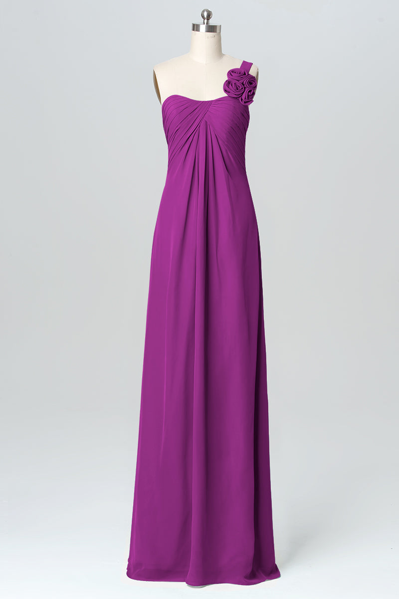 Chiffon Column One Shoulder Sleeveless Bridesmaid Dress-B03116