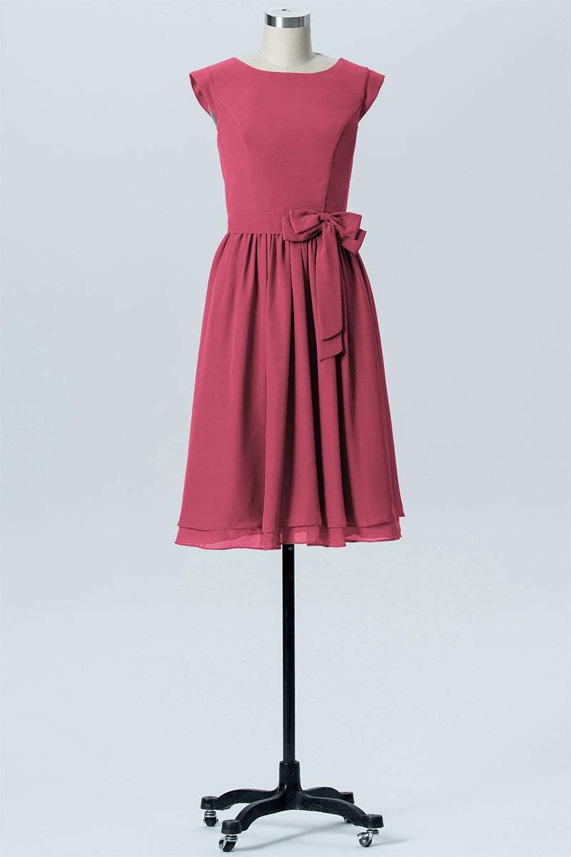 Chiffon A-line Scoop Neck Sleeveless Bridesmaid Dress-B03978