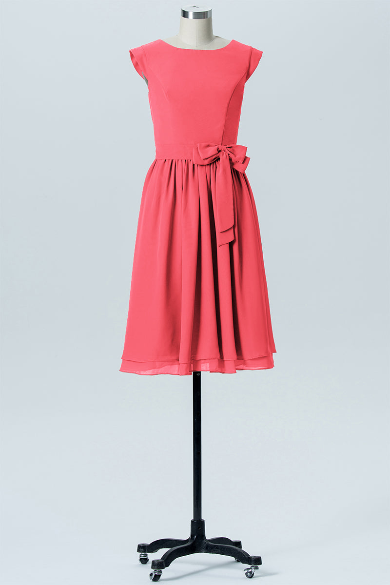 Chiffon A-line Scoop Neck Sleeveless Bridesmaid Dress-B03978