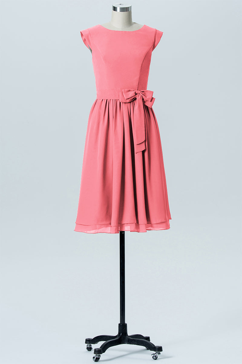 Chiffon A-line Scoop Neck Sleeveless Bridesmaid Dress-B03978