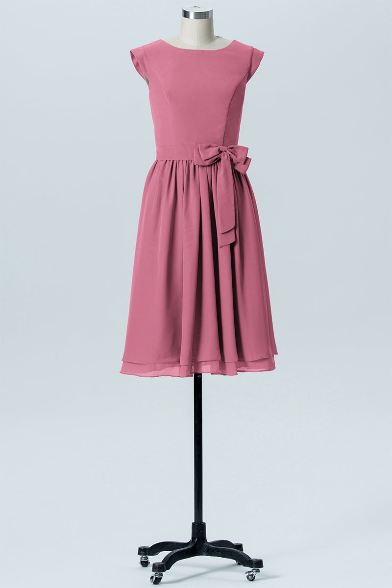 Chiffon A-line Scoop Neck Sleeveless Bridesmaid Dress-B03978