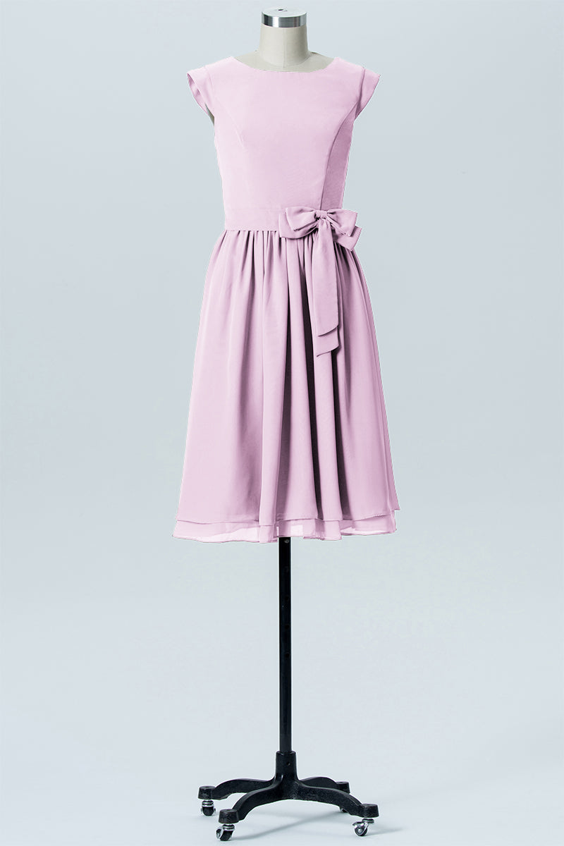 Chiffon A-line Scoop Neck Sleeveless Bridesmaid Dress-B03978